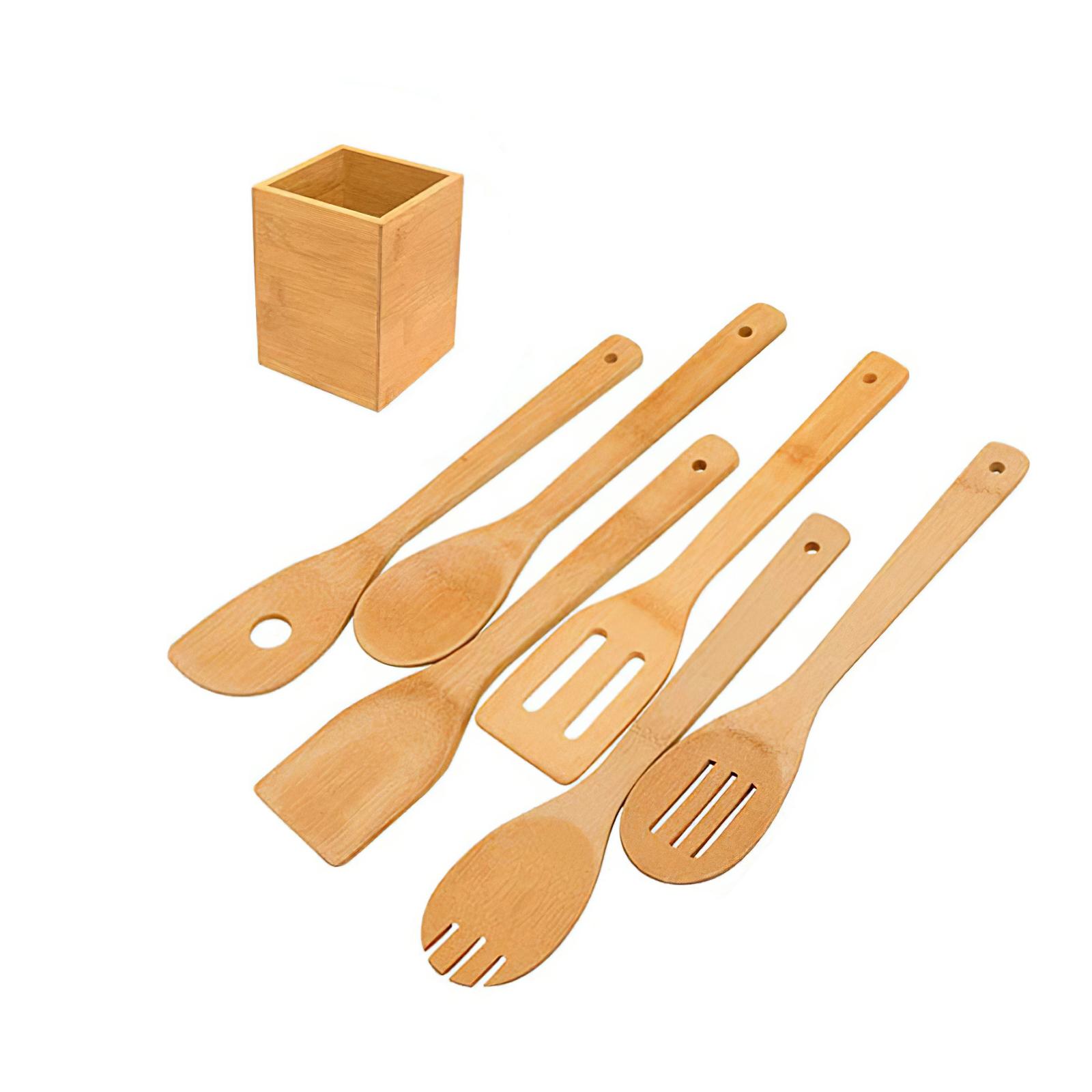 6Pca Tre Dụng Cụ Nhà Bếp Nấu Ăn Bộ Thìa Canh Thìa Đũa Dính Xúc Đặc Biệt Chịu Nhiệt Đồ Dùng Bộ Đồ Dùng Nhà Bếp