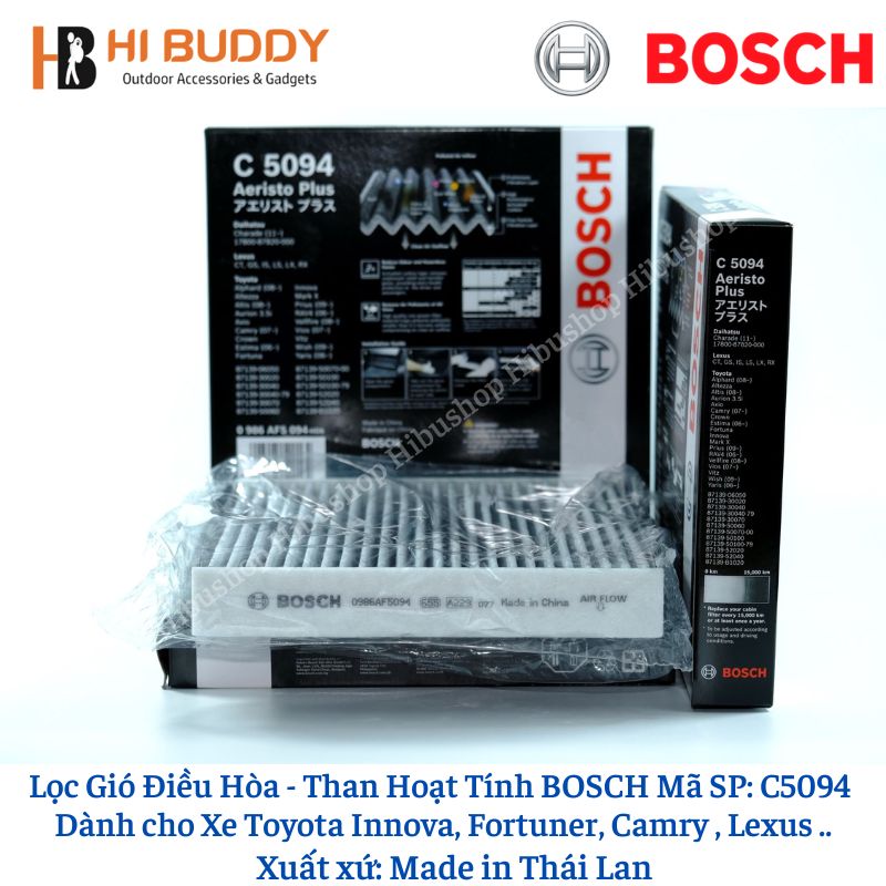 Lọc Gió Điều Hòa Than Hoạt Tính BOSCH C5094 Cho các Dòng Xe Innova, Vios, Altis, Fortune, Lexus.. - Hibushop