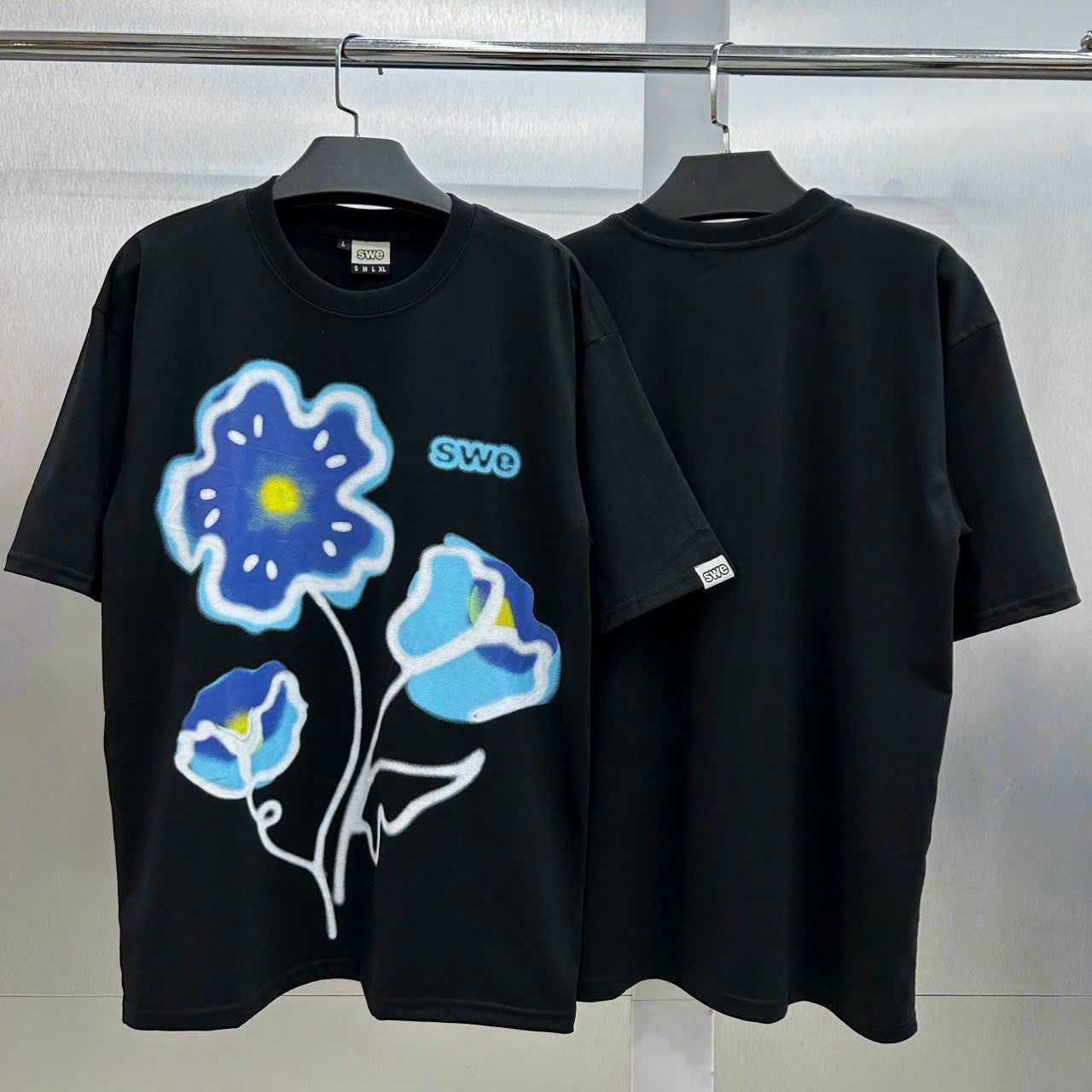 Áo Thun Unisex Tay Lỡ In Bông Hoa - Nam Nữ Couple - Áo Phông Chất Cotton Dày Mịn