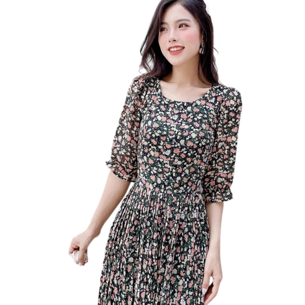 ĐẦM VÁY NỮ HOA PHỐI TRẺ TRUNG DẬP LY - MH0032