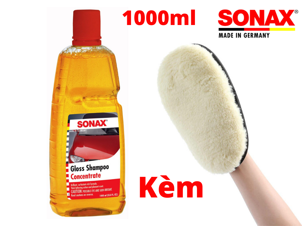 Combo Nước Rửa Xe Sonax Kèm Bao Tay Rửa Xe Lông Cừu Chuyên Dụng 1000ml