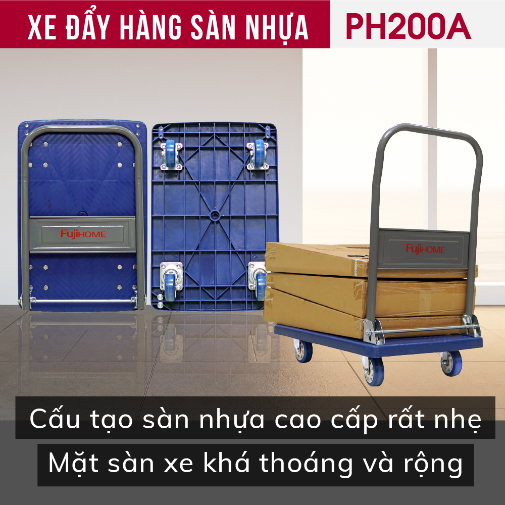 Xe đẩy hàng 4 bánh gấp gọn 150kg Nhật Bản Fujihome, bánh nhựa cao cấp siêu bền chống ăn mòn, xe chở đồ kéo hàng gấp gọn đa năng platform hand truck