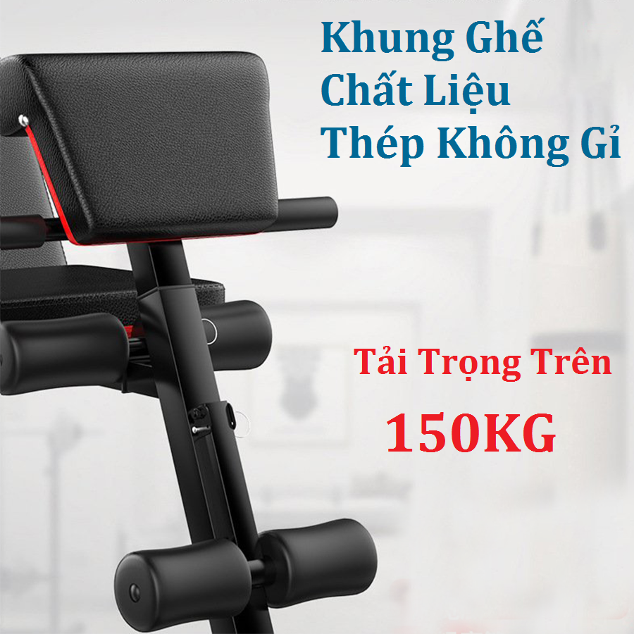 Ghế Tập Thể Hình Đa Năng Gấp Gọn - Ghế Tập Cơ Bụng Tại Nhà Khung Hợp Kim Tải Trọng 150kg, Bọc Da PU, Sử Dụng Tập Cơ Bụng, Cơ Tay, Cơ Ngực và Hỗ Trợ Ngồi Đẩy Tạ