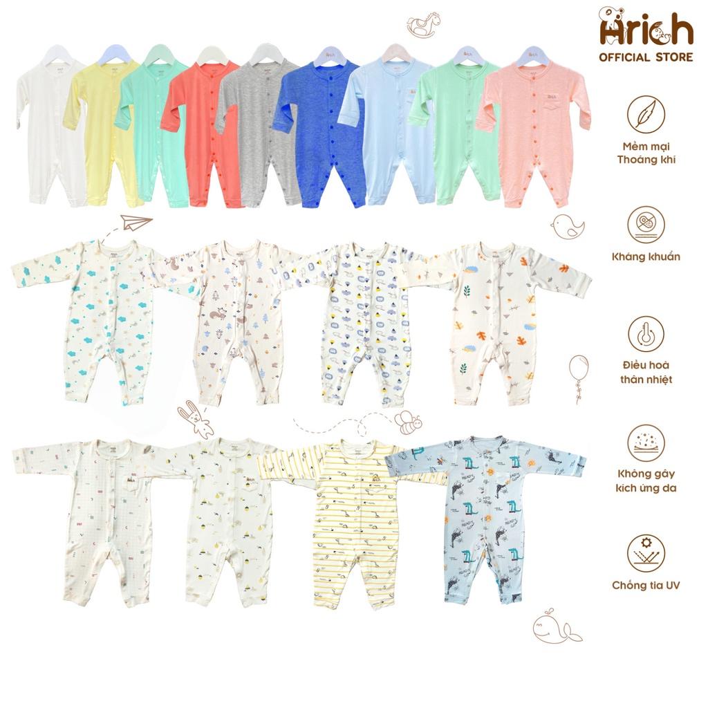 Bộ body dài Arich vải sợi tre màu trơn 150-160k/1 bộ (size 0-3 tháng đến 9-12 tháng)