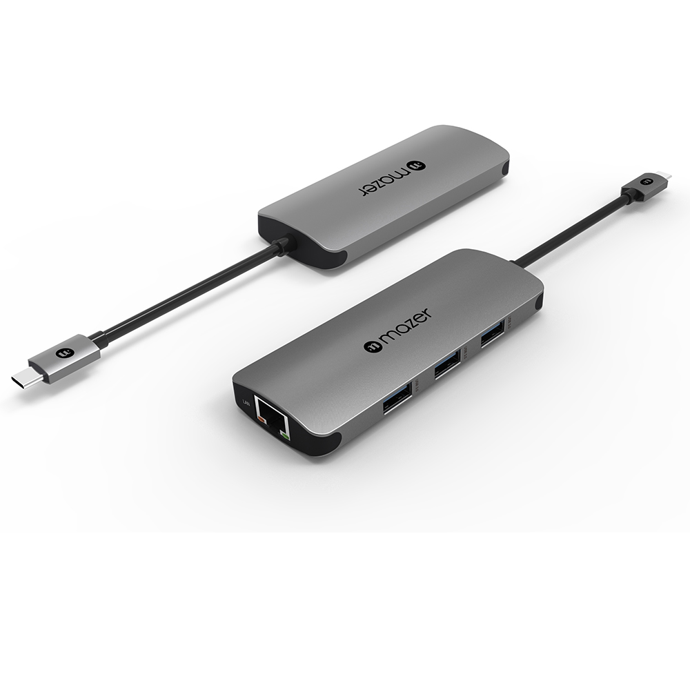 Cổng chuyển đổi Mazer USB - C to USB 3.0X3 Gigabit Ethernet - Hub chuyển đổi Mazer kiêm sạc nhanh cho thiết bị di động - Hàng Chính Hãng