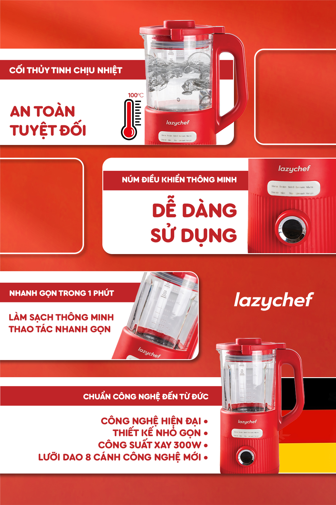 [COMBO TIẾT KIỆM] Máy xay nấu đa năng 9in1 Lazychef + Máy xay bỏ túi 3in1 Lazychef - Hàng chính hãng, Bảo hành 12 tháng