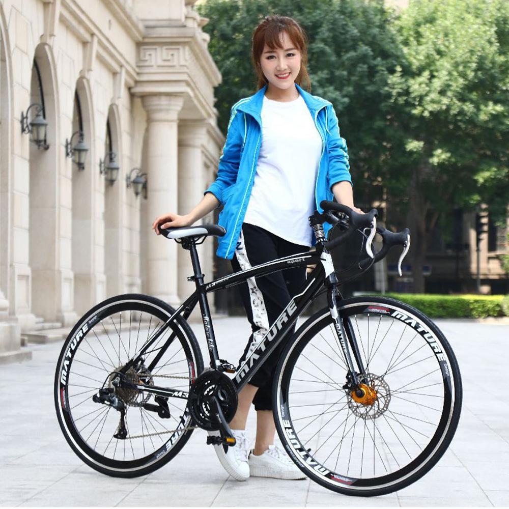 City Road Bike biến đổi tốc độ cạnh tranh xe đạp kép phanh đĩa nhẹ nam và nữ sinh viên thay thế đi bộ đi bộ đi bộ Color: White Blue Number of speeds: 27