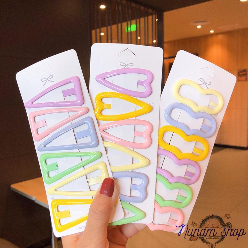 SET6- KẸP BẤM PHỦ BÓNG MÀU PASTEL NHẸ NHÀNG NỮ TÍNH CHO MẸ VÀ BÉ - NUNAM SHOP