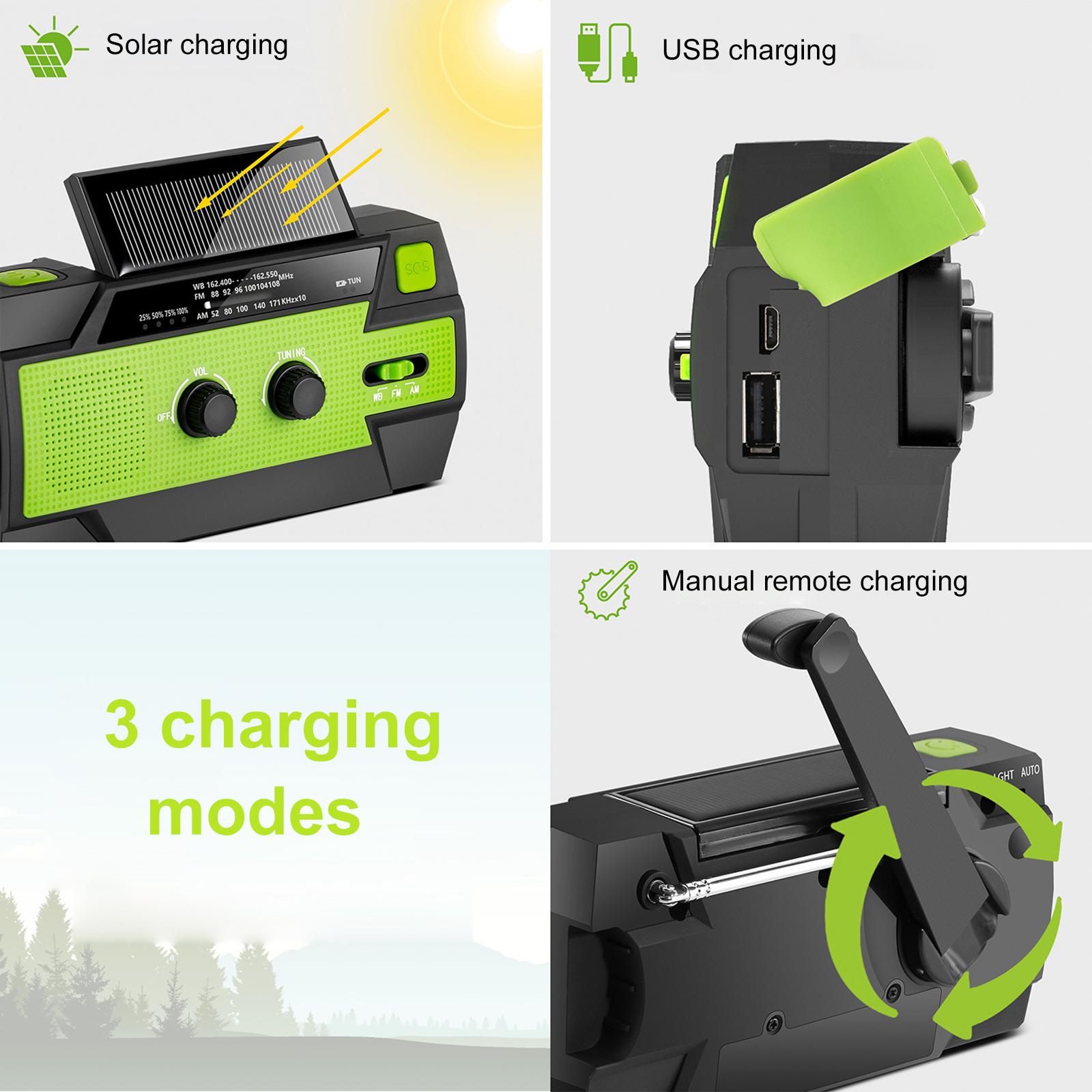 Portable AM/FM and NOAA Radio Outdoor Solar Emergency Hand Crank Radio Reading Light Motion Sensor Light with LED Flashlight SOS Alarm 4000mAh Battery USB Output