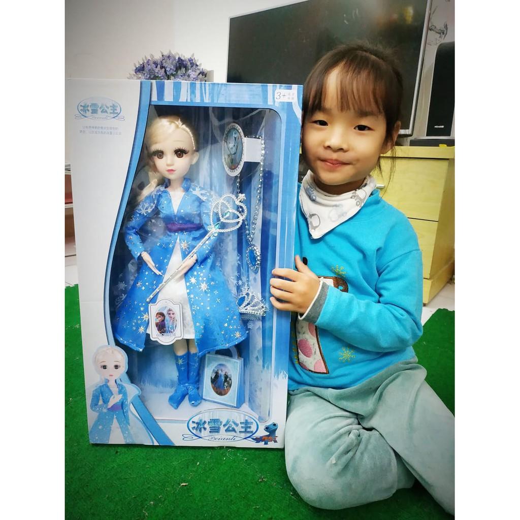 Búp bê nữ hoàng băng giá Frozen Elsa mắt ngọc size đại 50cm kèm vương miện, dây chuyền và quyền trượng