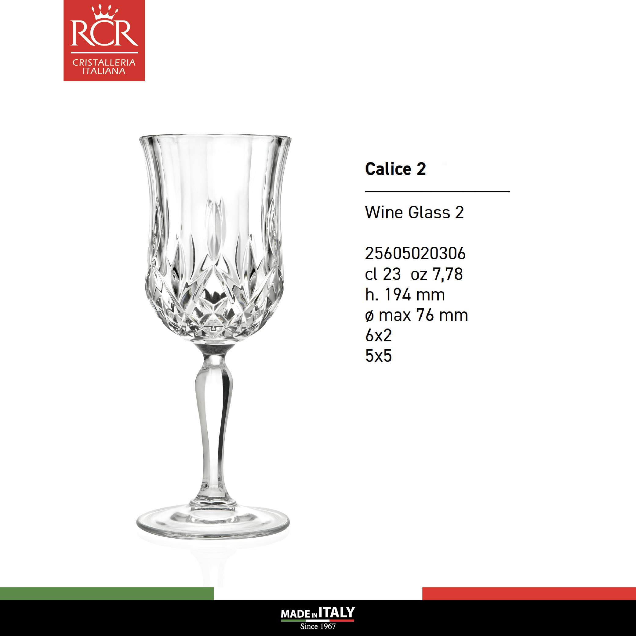 Ly Uống Vang Trắng, Vang Hồng Thuỷ Tinh Pha Lê Không Chì Ý RCR Crystal Opera 230 ml - Opera Wine Glass 230 ml
