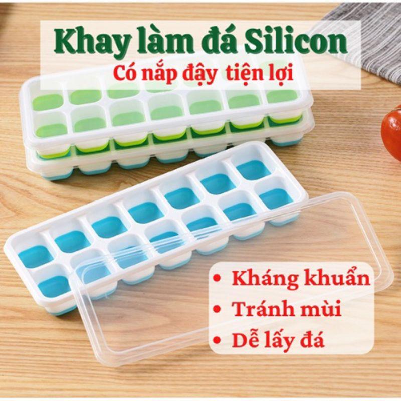 Khay Làm Đá Silicon 14 Ô Có Nắp Dễ Dàng Lấy Đá