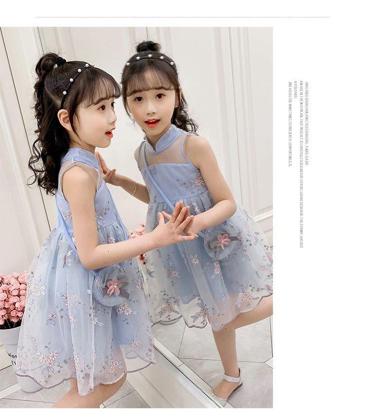 DIYIWEI Cô gái ăn mặc mùa hè váy nàng tiên váy cô gái nhỏ váy công chúa lưới đỏ phong cách phương Tây trung bình lớn váy lưới cho trẻ em