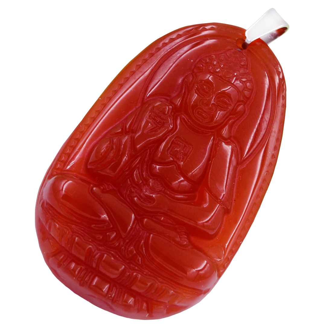 Mặt Phật A di đà mã não đỏ 5 cm kèm móc và dây chuyền inox, Mặt Phật bản mệnh