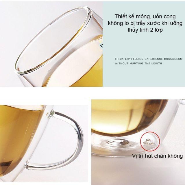 CỐC THỦY TINH 2 LỚP GIỮ NHIỆT UỐNG TRÀ VÀ CAFÉ, CÓ TAY