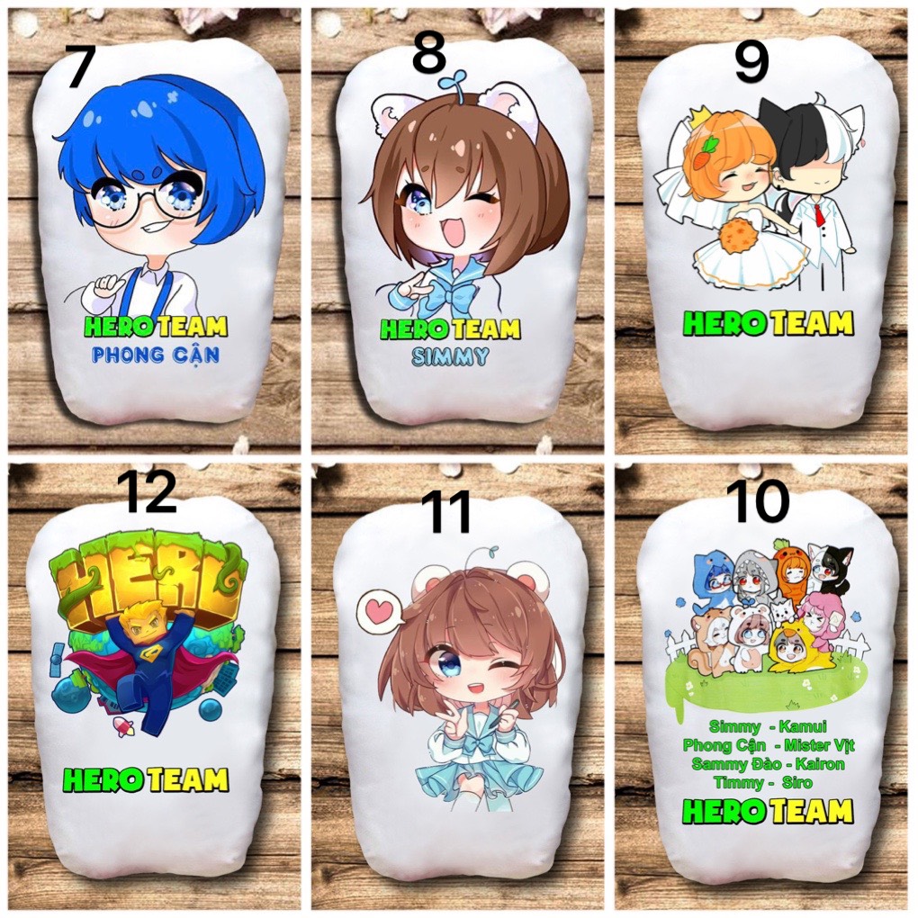 Gấu hero team 2 mặt ảnh 22x50cm / gối ngủ hero team simmy,siro,sammy, timmy, phong cận