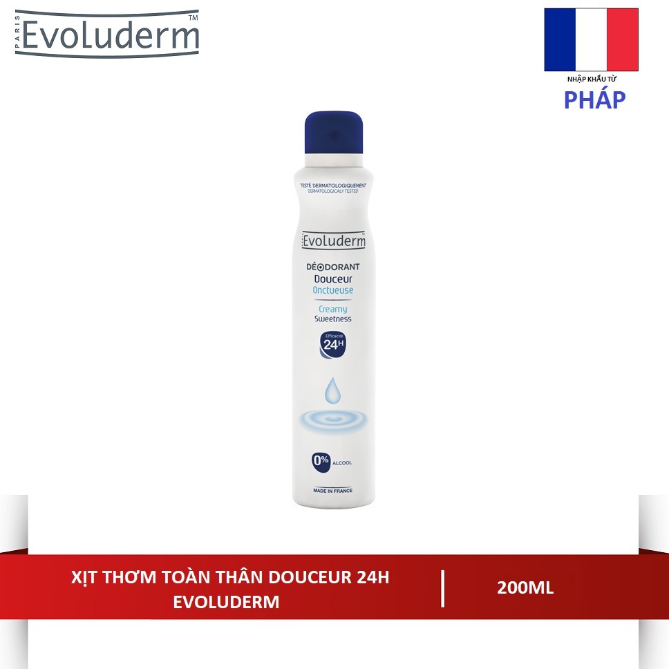 Xịt thơm toàn thân hương thơm dịu nhẹ 24H Deodorant Douceur Evoluderm 200ml - 15257