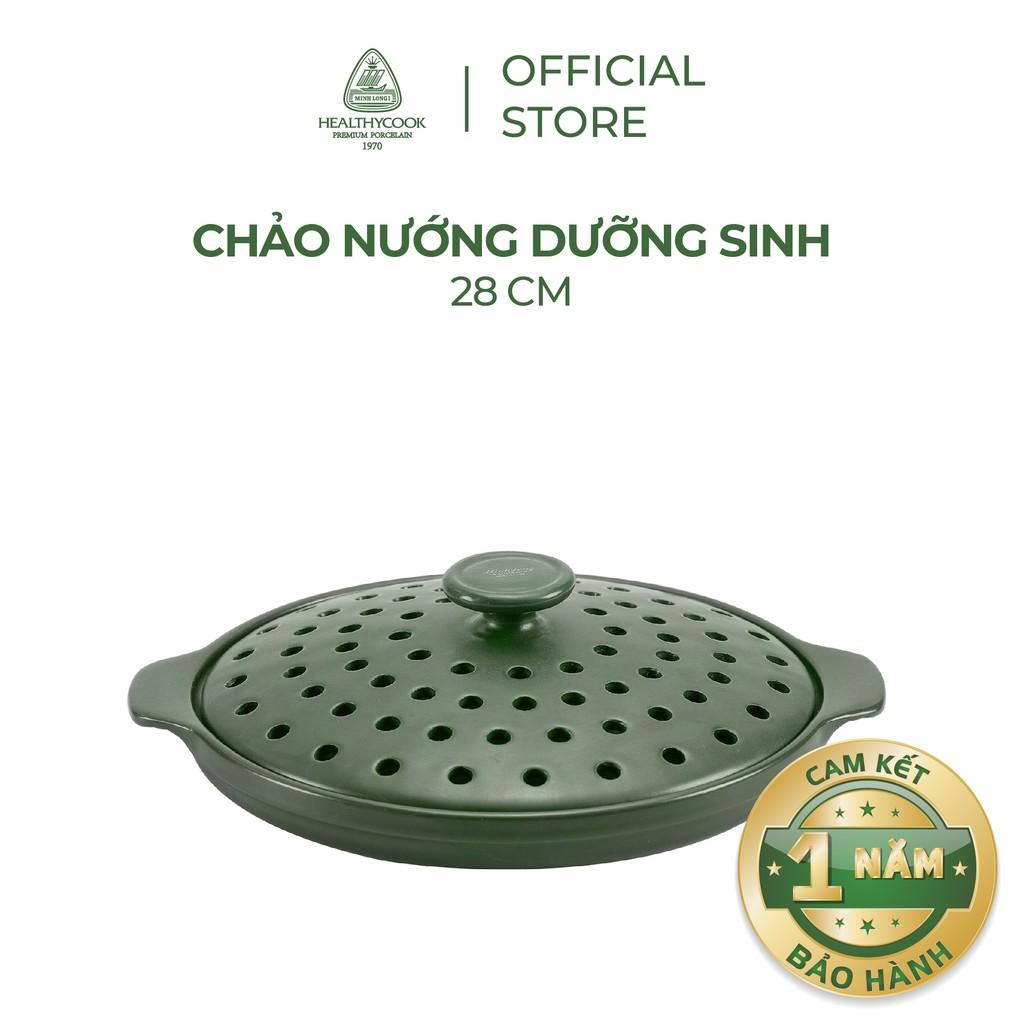 Chảo nướng dưỡng sinh 28 cm + nắp  Healthy Cook Xanh Rêu Sứ cao cấp Minh Long