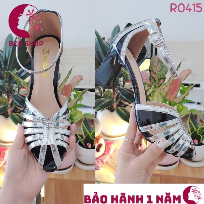 Giày cao gót nữ 7p RO415 ROSATA tại BCASHOP phối màu cách điệu từ những dây mảnh, giày chuẩn khiêu vũ - màu đen phối bạc