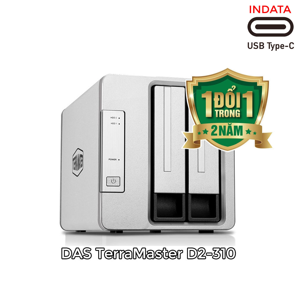 Bộ lưu trữ dữ liệu DAS TerraMaster D2-310 USB Type-C, 2 khay ổ cứng RAID 0,1,JBOD,Single - Hàng chính hãng