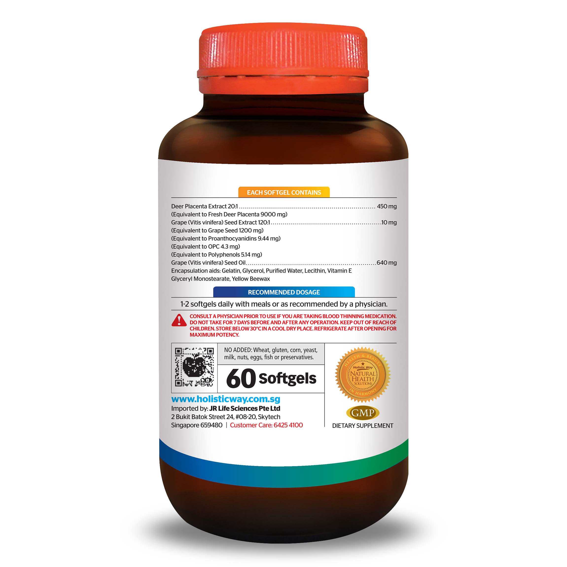 Viên uống đẹp da trắng da chiết xuất 9,000mg nhau thai nai và chiết xuất dầu hạt nho Holistic Way Premium Deer Placenta