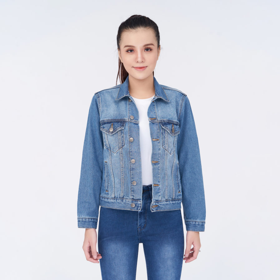 Áo Khoác Jean Nữ Trơn Màu Xanh Đậm Nhạt Aaa Jeans
