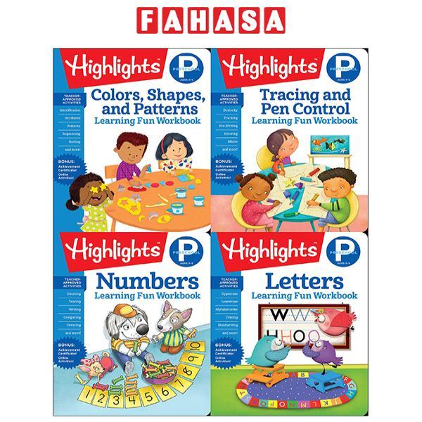 Highlights Preschool Learning Workbook Pack: Colors, Shapes, And Patterns; Tracing And Pen Control; Numbers; Letters