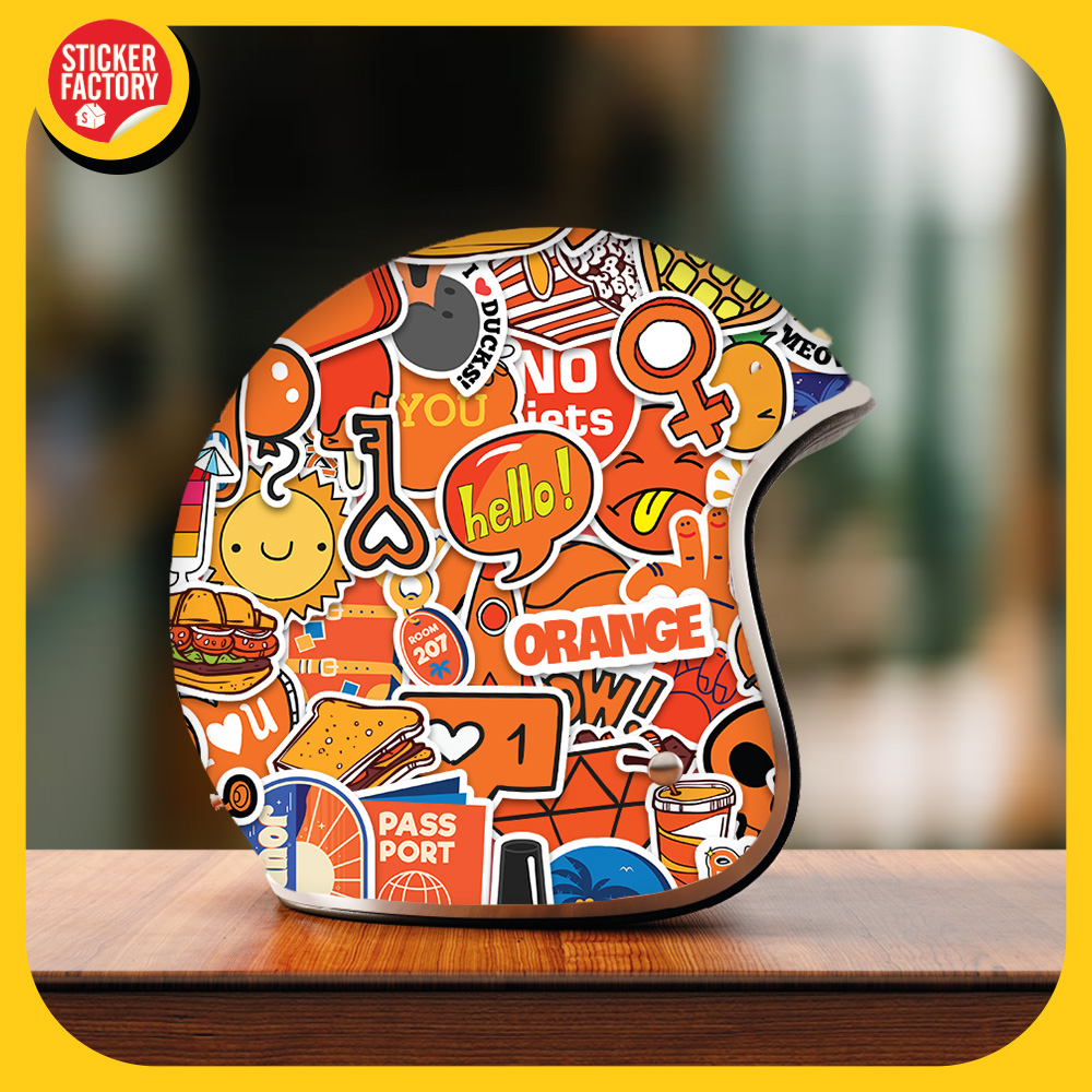 Orange - Set 100 sticker decal hình dán nón bảo hiểm, laptop, xe máy, ô tô - STICKER FACTORY