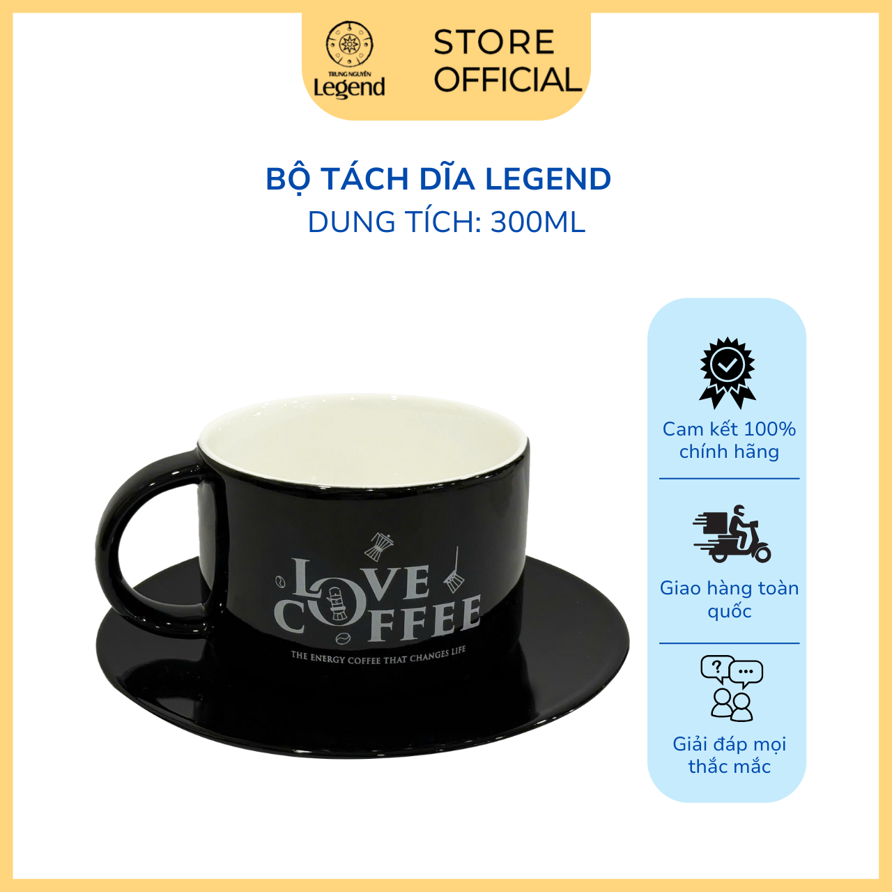 Bộ Tách Sứ Đen Trung Nguyên Legend – 300ml- Sứ cao cấp, thiết kế sang trọng