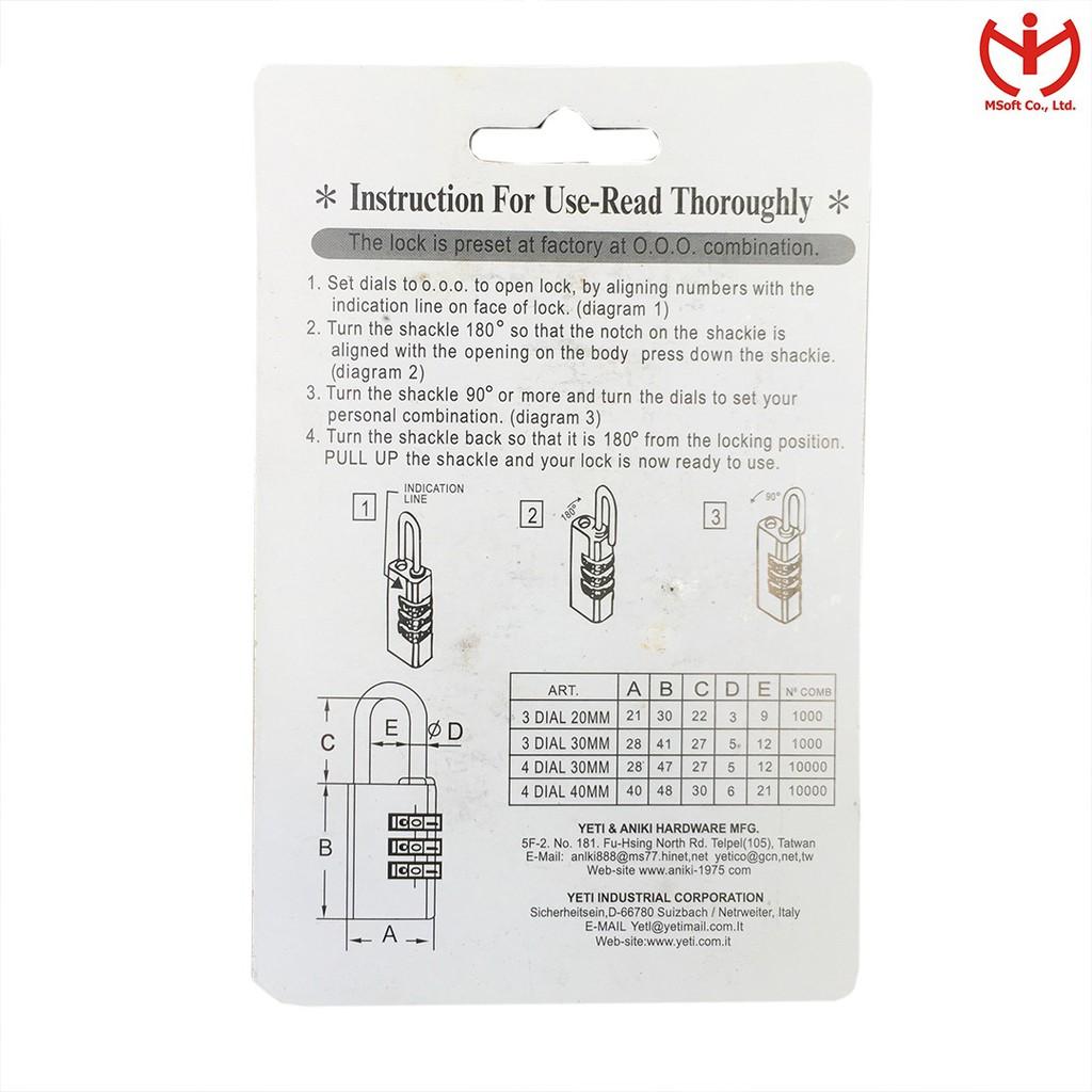 Ổ khóa số YETI thân đồng thau nhiều kích thước - MSOFT