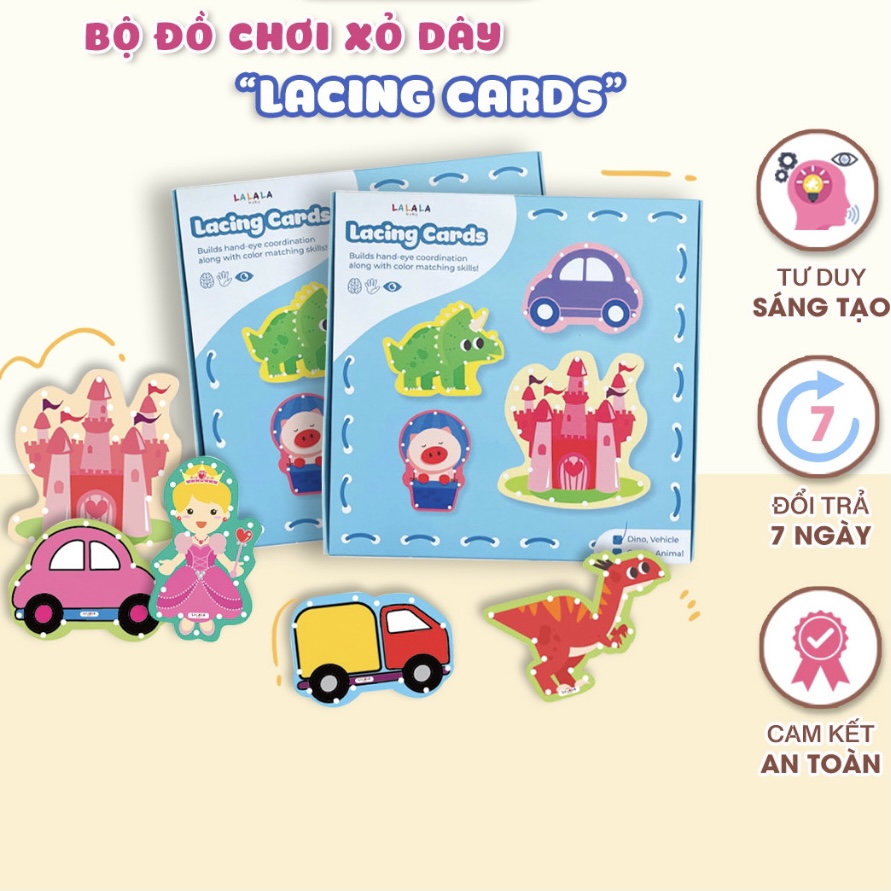 Đồ Chơi Xỏ Dây Lacing Cards - Bộ 10 Thẻ Động Vật Khủng Long Phương Tiện Giao Thông - Lalala Baby