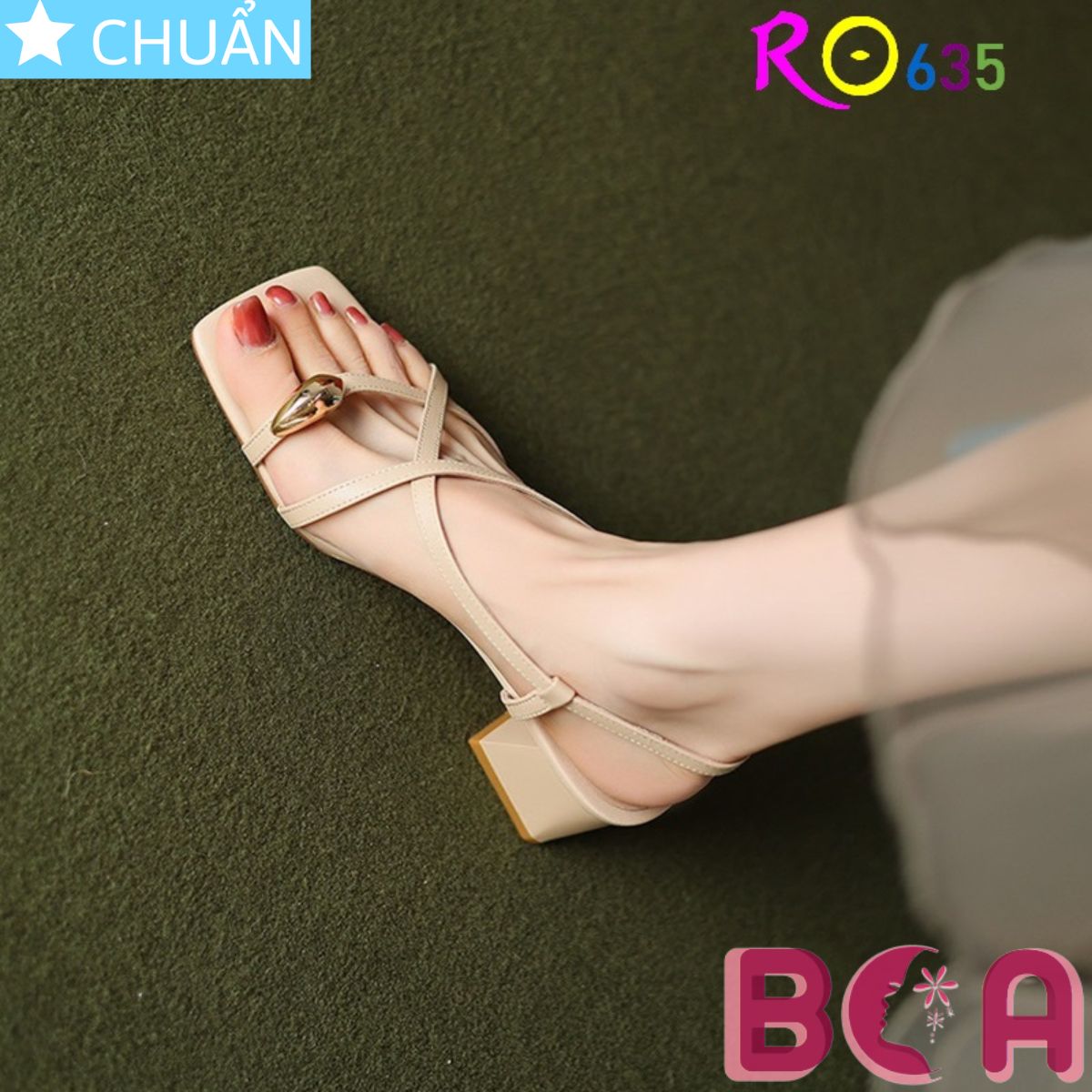 Xăng đan nữ xỏ ngón đế thấp 4 phân RO635 ROSATA tại BCASHOP đính kim loại ở ngón cái, độc đáo và xinh xắn