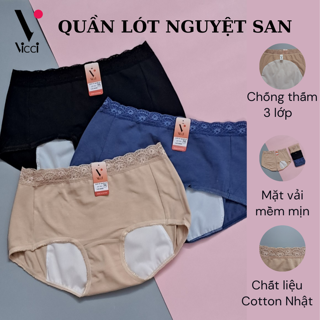 Quần lót nữ chống tràn nguyệt san vải cotton thoáng khí, cạp cao Vicci QV.NS1 mềm mại, kháng khuẩn khử mùi