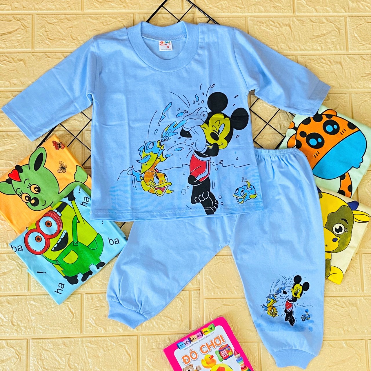 Bộ quần áo trẻ em cotton SS-FR GGY | Mẫu Dài Màu bo gấu | Size 1-8 cho bé 5-21kg