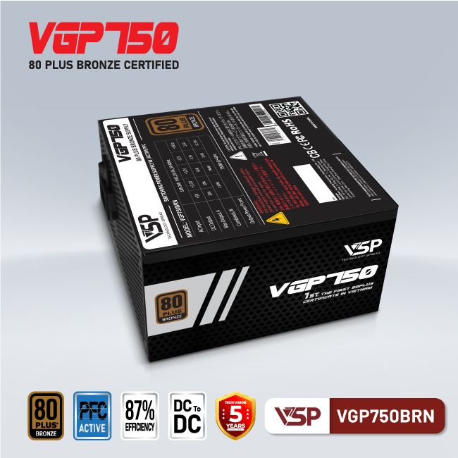 Nguồn máy tính VSP 750W VGP750BRN 80 Plus Bronze - Hàng chính hãng VSP phân phối