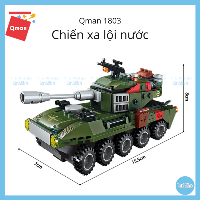 Đồ Chơi Xếp Hình 8 trong 1 - Bộ gồm 8 hộp ráp thành xe tăng Chiến Xa Lội Nước Qman 1803 - Cho bé 6Y+