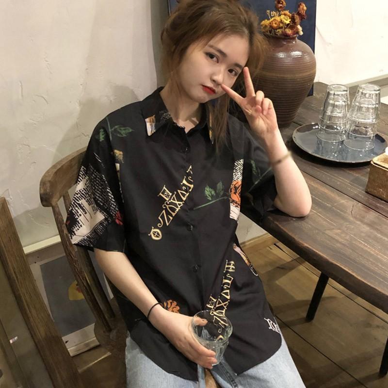 Áo Sơ Mi Tay Ngắn Dáng Rộng In Họa Tiết Hoạt Hình Kiểu Vintage Thời Trang Dành Cho Nữ