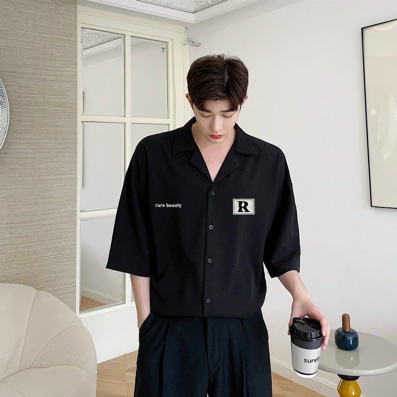 Áo sơ mi form rộng cổ vest nam chất lụa mềm mịn, phong cách Hàn Quốc
