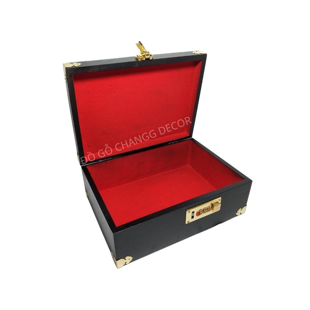 Hộp đựng trang sức, hộp đựng dấu gỗ Mun lót nhung cao cấp + Tặng kèm 1 vòng huyết long siêu đẹp