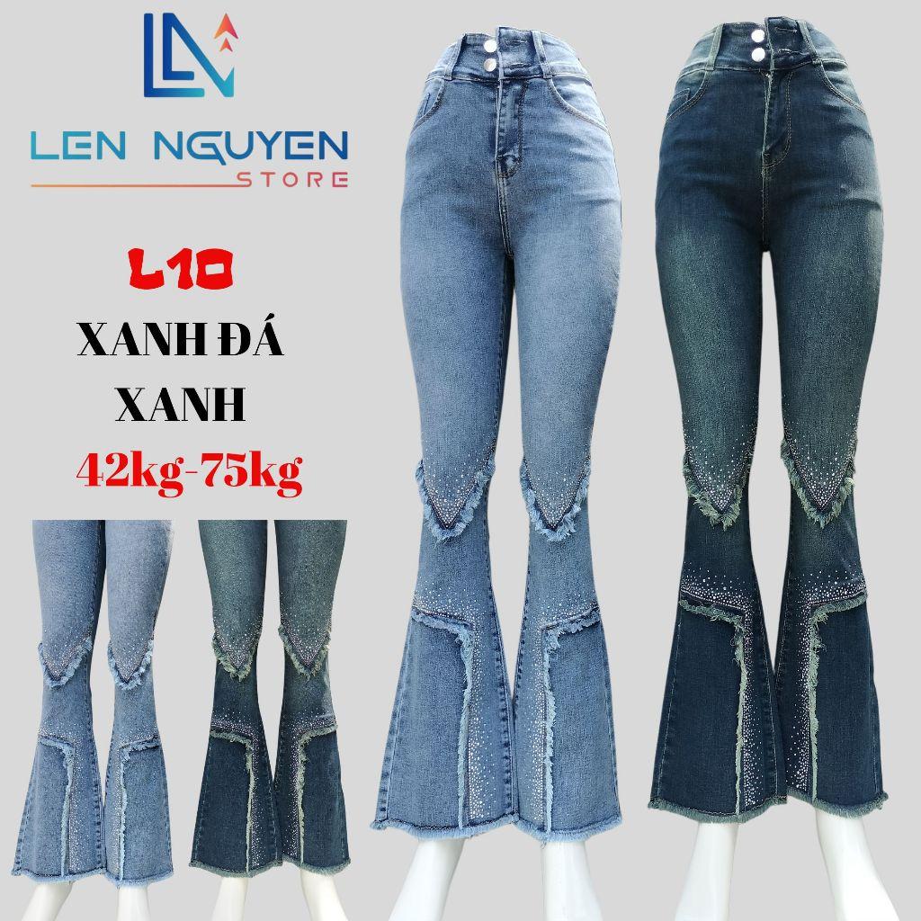 L10_Quần jean nữ, loe, lưng cao, quần bò nữ dáng ôm, quần rin nữ có big size, cho 42kg đến 75kg,LEN NGUYEN STORE - Đen
