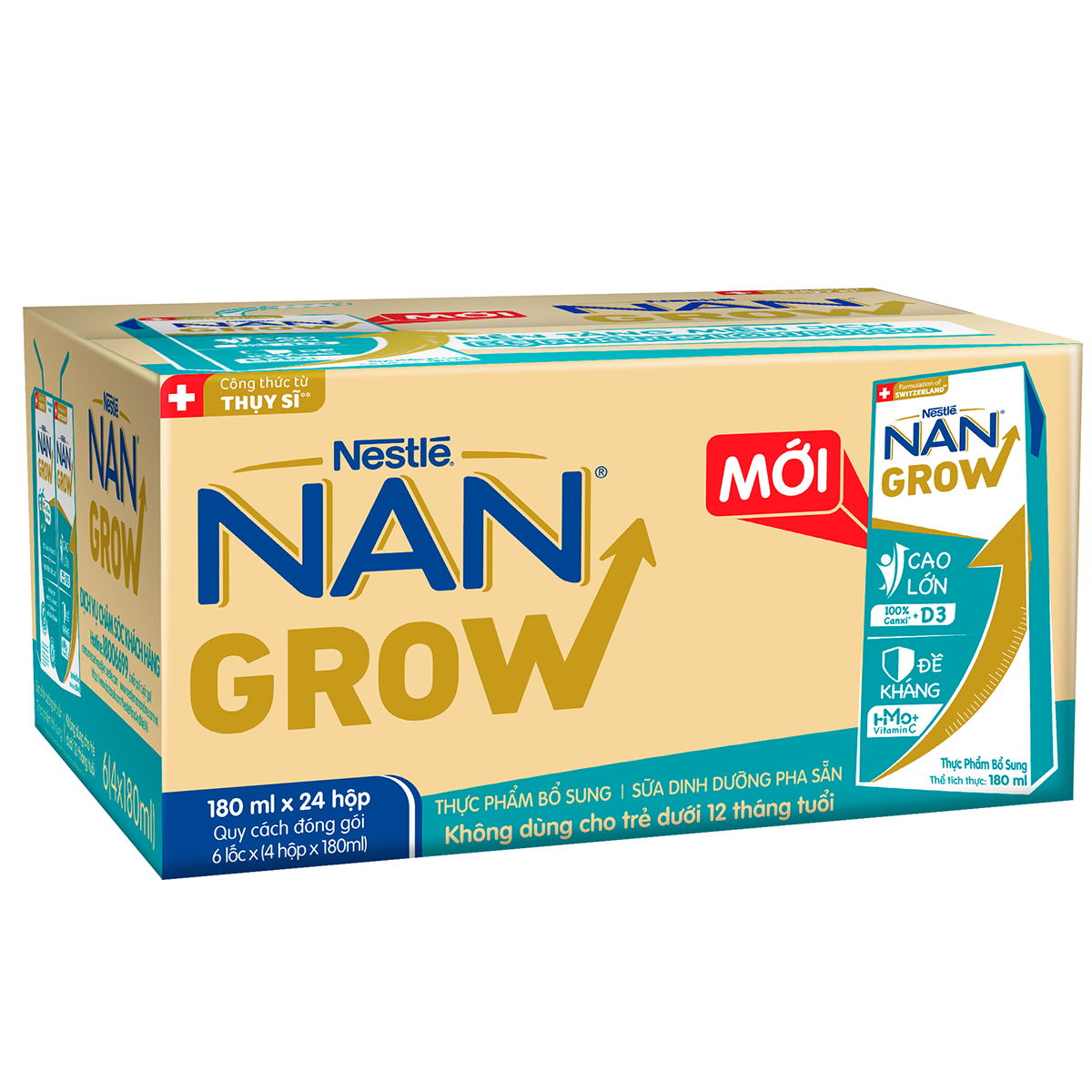 [Mua 1 Tặng 1] Thùng 24 hộp Sữa pha sẵn Nestlé NANGROW 180ml/hộp sữa mát công thức từ Thụy Sĩ 100% Canxi giúp bé cao lớn vượt trội 6(4 x 180ml) (1 tuổi trở lên)