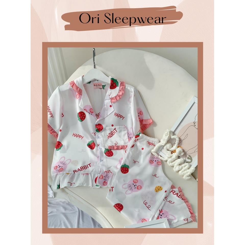 Đồ bộ Ori Sleepwear- Bộ mặc nhà Thỏ Happy- set dài cộc tay - Lụa Satin mềm mượt