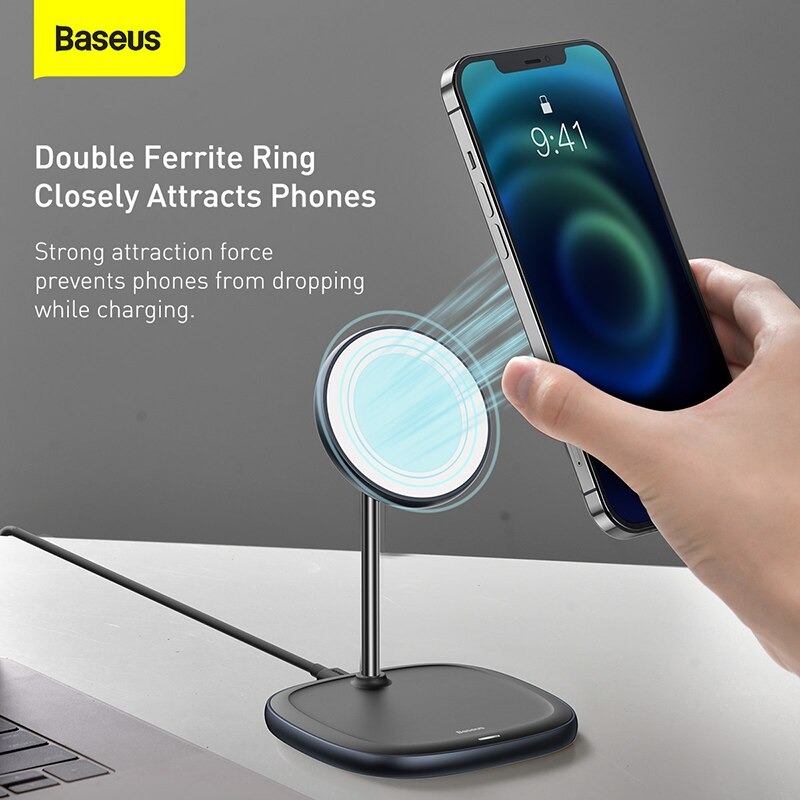 Đế giữ điện thoại tích hợp sạc nhanh không dây Baseus Swan Magnetic Desktop Bracket Wireless Charger cho iPhone 12 series -Hàng Chính Hãng