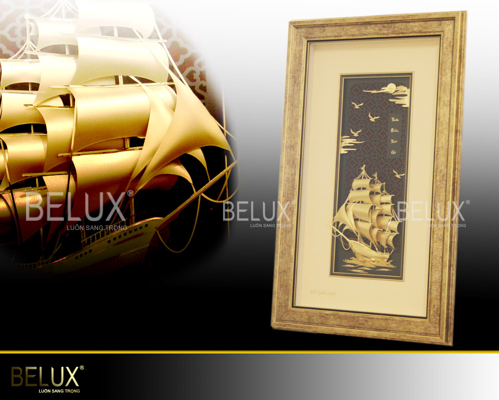 Tranh thuyền thuận buồm xuôi gió dát vàng 24k mẫu 15
