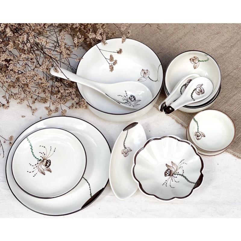 Set bát đĩa 10-14 món. Gốm sứ Bát Tràng.