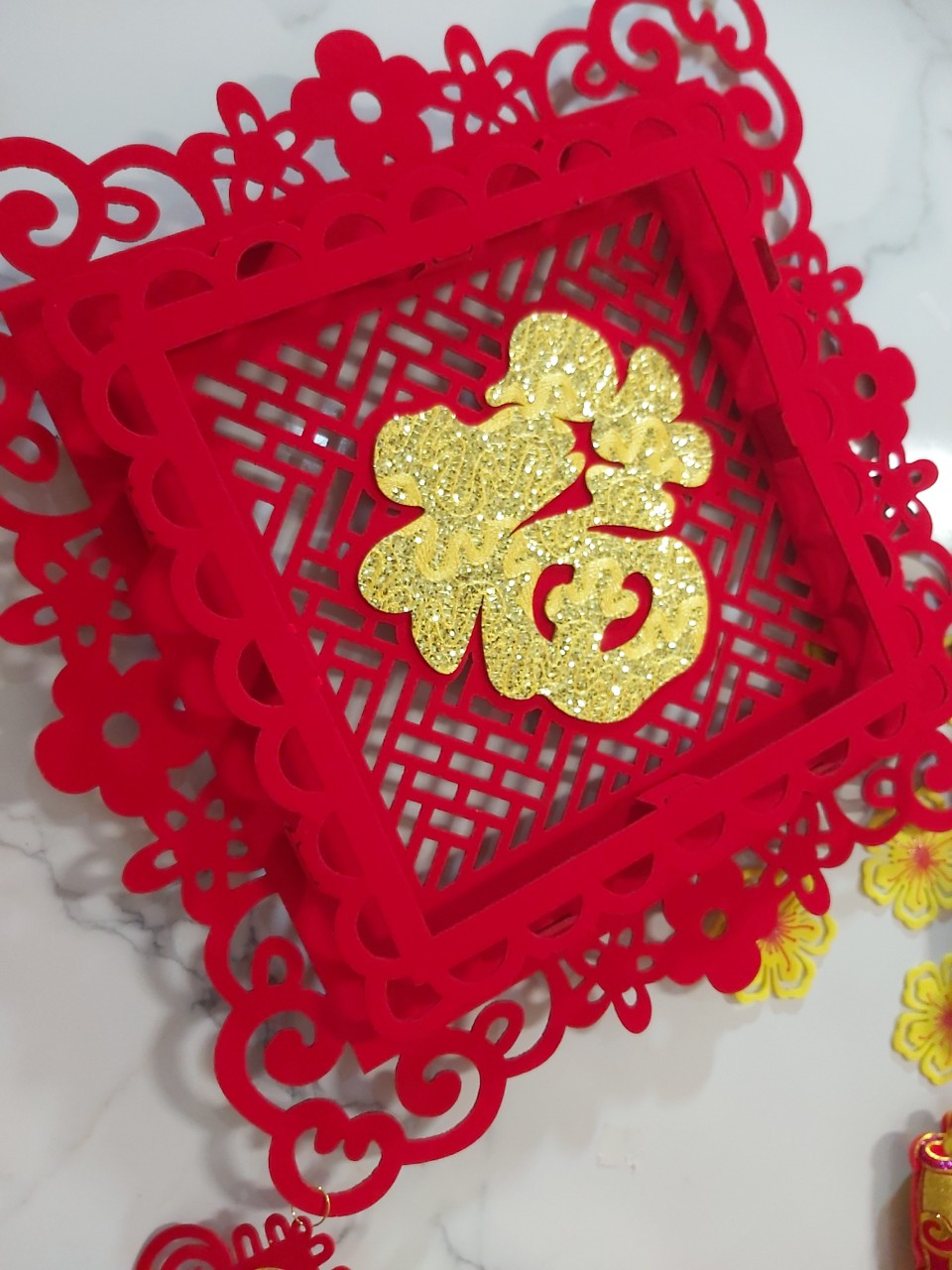 Trang trí tết chữ Phúc nhung đỏ, liễng chữ Phúc 3D