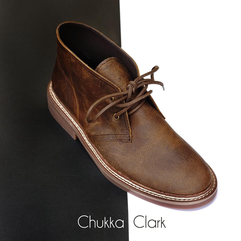 Giày boot nam da sáp cổ lửng màu nâu CHUKKA, giày da thật cổ điển TONKIN