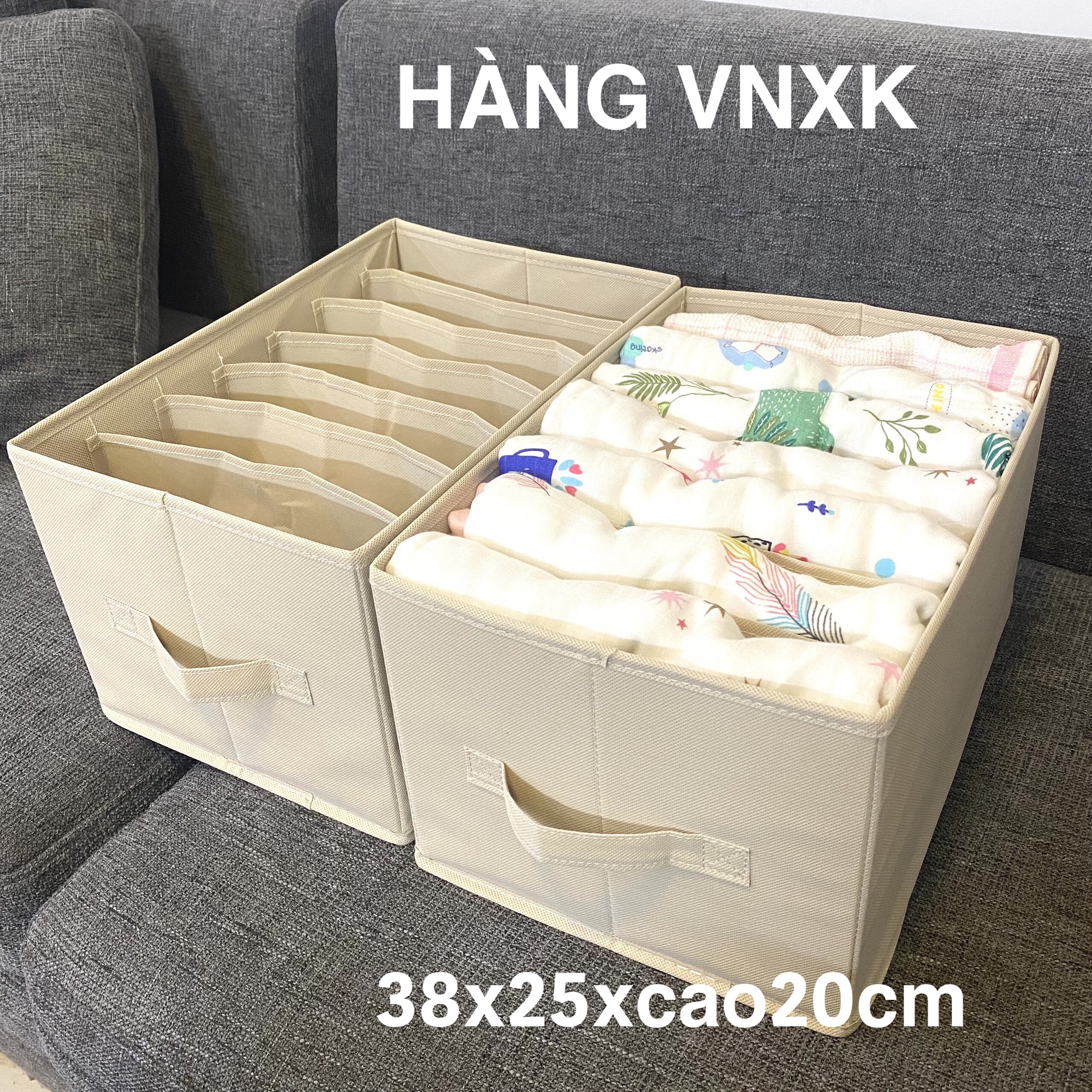 Hộp vải đựng quần áo chia ngăn, khay đựng đồ lót, tất vớ,có nắp gấp gọn tiện lợi