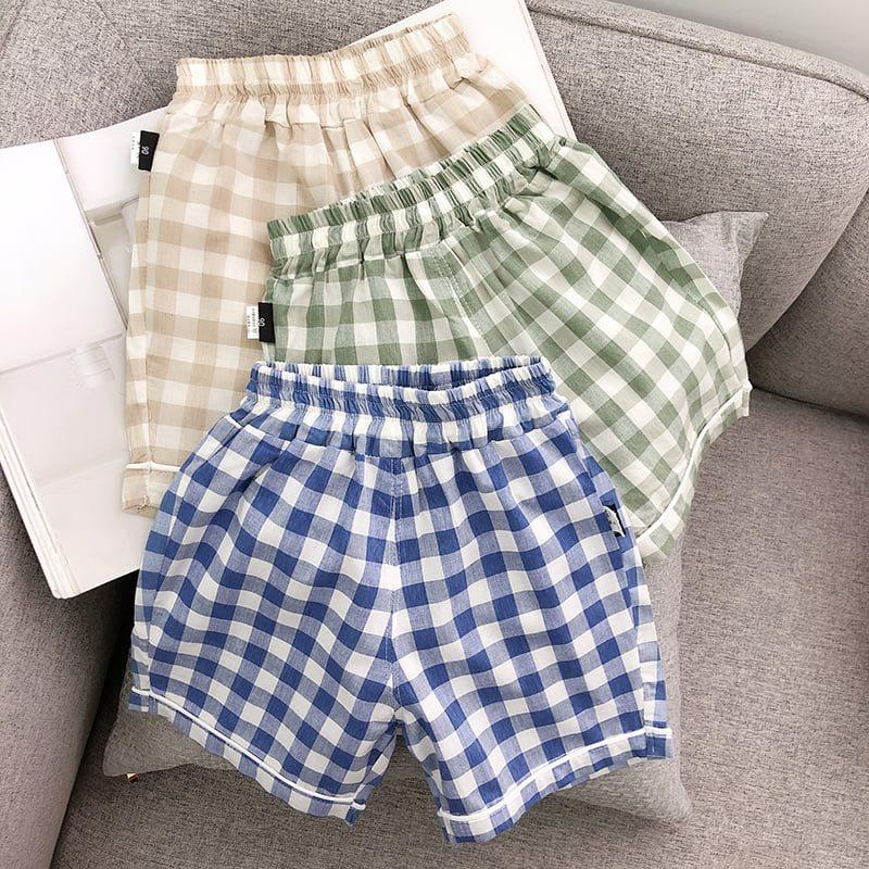 Bộ ngủ cộc tay cho bé, Bộ pijama kẻ caro cho bé trai và bé gái chất đũi mềm mịn từ 6-28kg Moon House