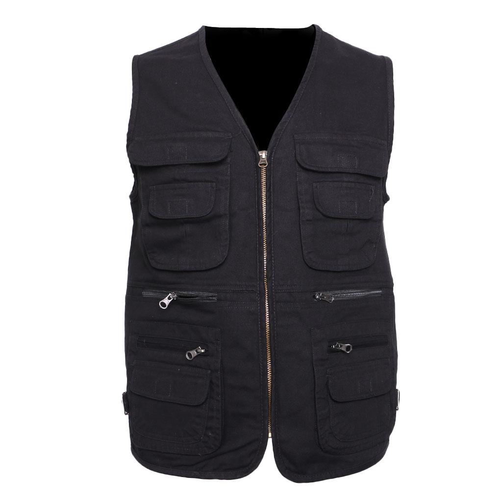 Men's Fishing Vest Utility Sports Vest Multi Pocket Waistcoat L Black
